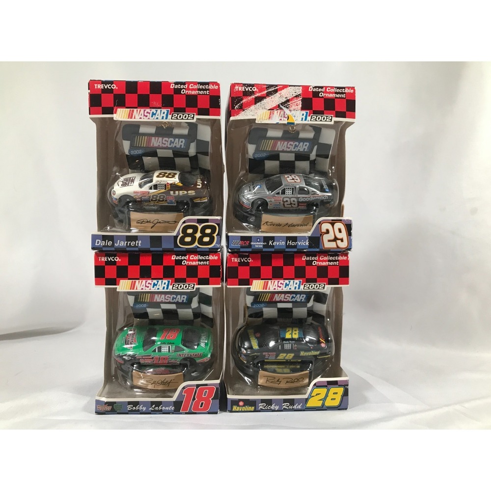 NASCAR 2002 Trevco Ornaments Set Jarrett Harvick Labonte Rudd 4pc Lot